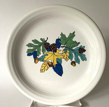 Fiesta Fall Fantasy Blue Appetizer Plate White Glaze Leaves Acorns Retired  6.5