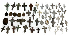 Rare Lot 54 Vintage Christian Crosses Pendants Excavation Finds Ukraine Aluminum picture