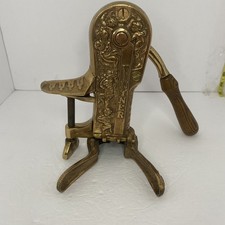 Vintage Vintner Brass Table Mount Corkscrew Wine Opener Cherub Art Nouveau Oak picture