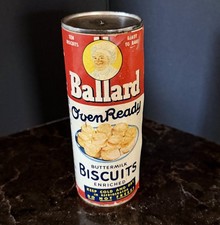 Vintage 1940's BALLARD Oven Ready BUTTERMILK BISCUITS Tin Can - Empty & Sealed picture