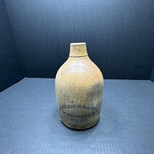 VINTAGE BIEBERBACH WORCESTER MASS DECORATED STONEWARE JUG SALT GLAZED  picture