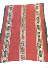Vtg 1950’s Tablecloth 50” X 64” Santa Snowmen Candy Canes Ornaments Poinsettas picture