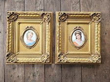 Limoges Porcelain Victorian Cameo Framed Portraits Gold Gilded Pair picture