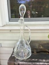 Vintage Mcm 1960 1970 Etched Flower Glass Wine Decanter W Top picture