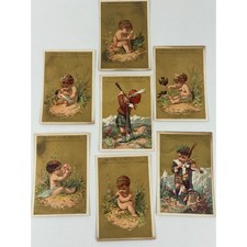 7 Antique Victorian Daniel Low Salem Trade Cards Children Chromolithographs picture