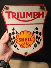 Antique Vintage Style Cast Iron Triumph Shell Gas Oil Sign Plaque picture