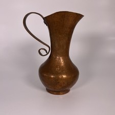 Antique Copper Pitcher Hand Hammered With Patina S Handle picture