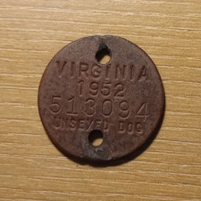 1952 VIRGINIA UNSEXED DOG LICENSE TAG #513094 picture