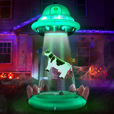 ZPISF 10 FT Halloween Inflatables UFO with Floating Cow Outdoor Decorations, Blo picture