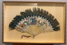 Antique 19th C. Chinese Export Peacock Feather Fan in Gilt Shadowbox Frame picture