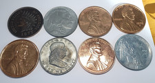 8 Vintage Jumbo Oversized Novelty Coins Lincoln Penny Buffalo Nickel Paperweight picture