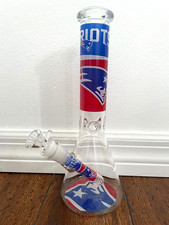 10.5” Premium Glass Water Pipe Beaker Football NE New England Pats Patriots picture