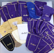Lot of 26 Crown Royale Bags Mixed Color Sizes Black Gold Blue Tan  picture