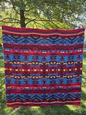 Vintage Southwestern Camp Blanket 66x66 Reversible Woven Throw Cabin Decor picture