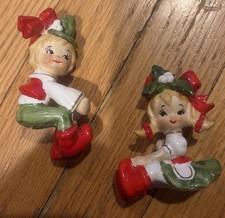 Vintage Lefton German Boy & Girl Ceramic Christmas Candle Huggers-READ picture