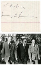 HENRY KISSINGER SIGNED PAPER Vintage 1970s/80s IN PERSON To Ruben Linfield NOBEL picture