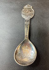 Burgundy Kirke Alesund Norway Souvenir Spoon Alaska Mountain 60 NM 5.5 inches  picture