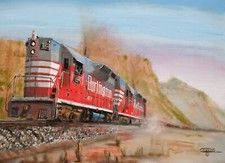 Original Oil Painting Railroad Train Burlington CB&Q American Artist picture
