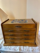 4 Section Hand Painted Norwegian Rosemaling Wooden Jewelry Box Trinket Chest picture