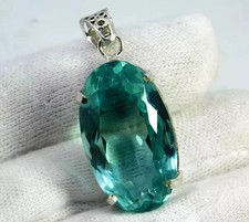 Natural 94.50 Ct Blue Aquamarine Pendant Oval Cut 925 Silver Chain IGL Gems 6LHO picture