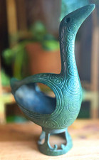 MCM Japanese Cast Iron Bird Koro Incense Burner Verdigris Censer Showa Era 10” picture