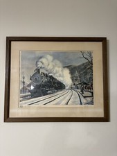 Vintage RAILROAD PRINT Howard Fogg STEAM LOCOMOTIVE Stoops Ferry PA XMAS MAIL picture