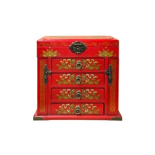 Chinese Oriental Red Dragon Phoenix Mirror Rectangular Jewelry Box GB216 picture