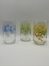 Vintage Libbey 70s Floral Wheat Drinking Glasses Retro Juice Tumblers Lot 3 picture