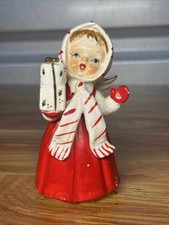 Vintage UCAGCO Ceramics Christmas Angel Girl w Gifts Figurine JAPAN Presents Red picture