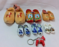 Vintage Dutch Clogs Souvenir Lot Delft Blue Wood Klompen 1.5