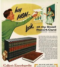 1954 COLLIER'S Encyclopedia Hey Mom look at my report card Vintage Print Ad picture