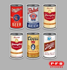 Vintage Beer Cans 6pc 3” Decal Stickers Pabst Miller Coors Schlitz Yuengling picture