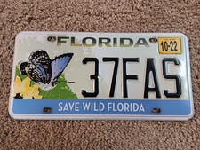 Florida License Plate - Save Wild Florida Butterfly -37 FAS 2022 picture