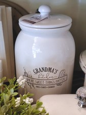 Grandma's Kitchen Cookie Jar White Farmhouse Ceramic Decor 10 inch picture