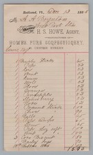 1885 Rutland VT Billhead Receipt H.S. Howe Pure Confectionery Candy Antique picture