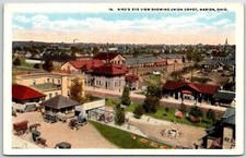 Postcard MARION Ohio/OH Union Railroad Train Depot Station Aerial view 1910's picture
