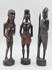 Set Of 3 Vintage Hand Carved Kenyan African Wood Tribal Figures Maasai Sculpture picture