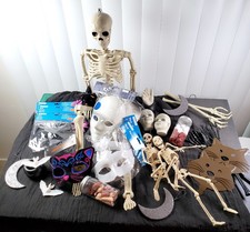 Big Halloween LOT, skeletons, masks, bone tongs, guts jars, kitty, party, decor picture