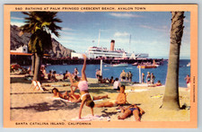 c1940s Avalon Crescent Beach Santa Catalina California Linen Postcard picture
