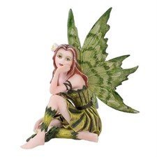 Small Playful Green Flower Fairy Figurine Made of Polyresin 4 Inches Tall picture