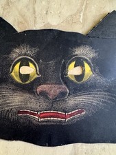Antique Halloween Black Cat Germany 1920s Scary Honeycomb Mask Litho Flaws Rare picture