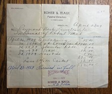 1929 Antique Funeral Bill Receipt Roher & Mauk Juniata PA Robert Nash picture
