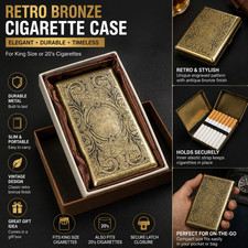 Retro Bronze Metal Cigarette Case Holder Box For King Size or 20's Cigarettes US picture