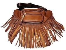 New Tan Brown Fringed Western Crossbody Or Fanny Pack Faux Leather Vegan Cowgirl picture
