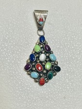 VTG Native American Multi-Stone Animal Sterling Pendant Coral Turquoise Onyx picture