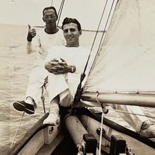 1940s Handsome Young Men Sailing Together Sailboat Gay Interest Vintage Photo picture