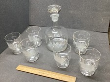 Vintage Toscany Clipper Decanter and Art Glasses Etched Ship Set picture
