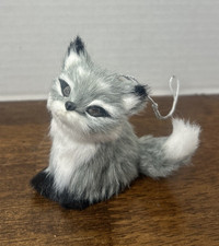 Cute Vintage Realistic Gray Fox Christmas Ornament Real Rabbit Fur Figurine picture