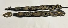 2 Vintage English Leather Horse Bridle Strap W/ 13 Brass Medallions 70’s picture