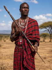 Vintage African Maasai Throwing Spear Carved Female Warrior Kenya Wood Iron 45